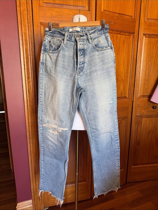 Moussy Denim - Moussy Light Blue Straight-Leg Distressed Jeans Button Fly